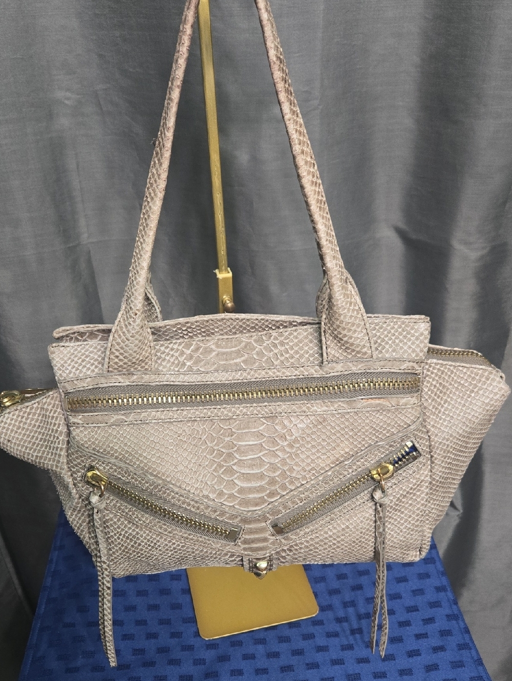 Textured Taupe Snake-Embossed Tote Bag